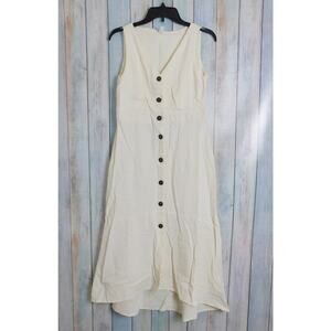 Lapis Dress Large Sleeveless Button Down Cream White Cotton Linen Blend